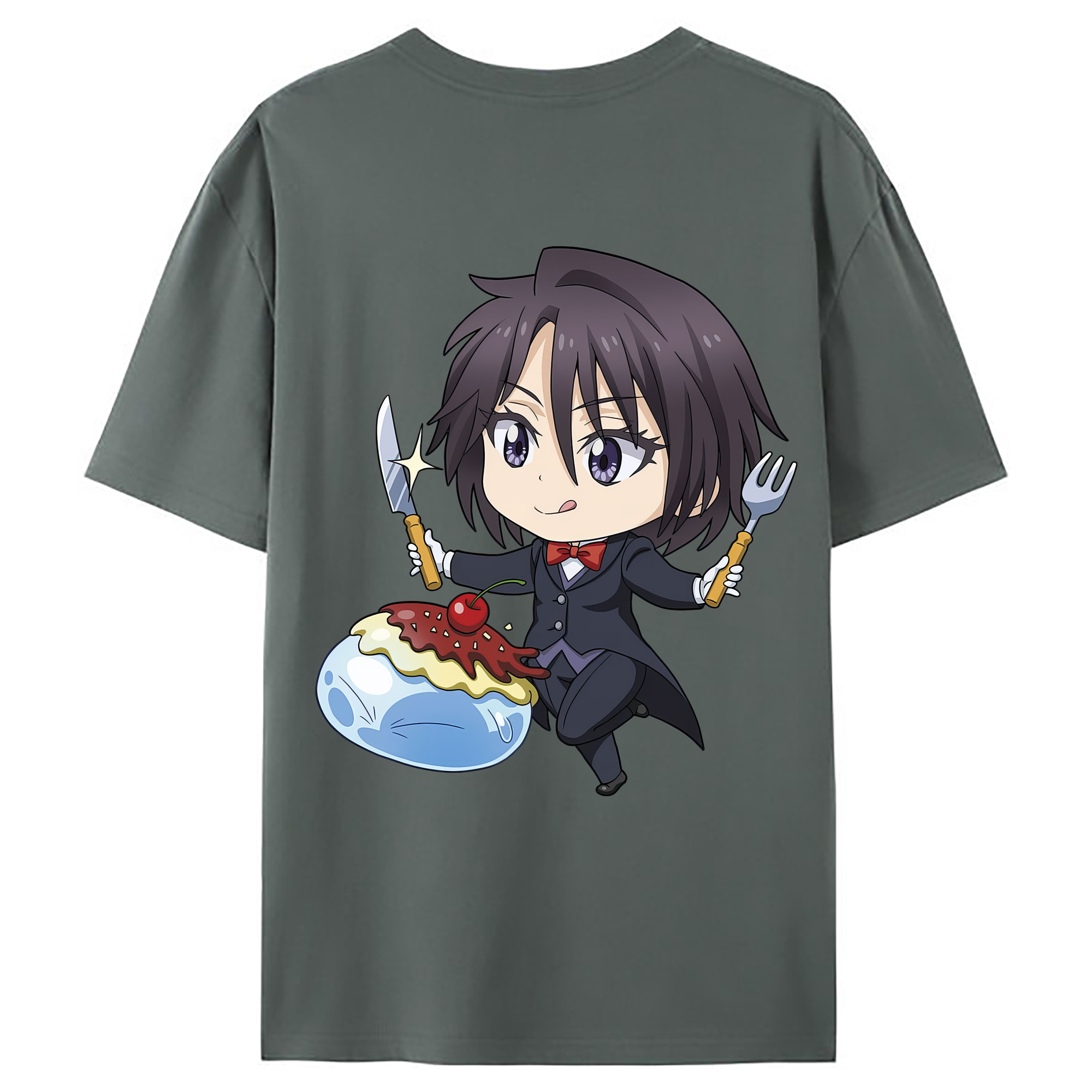 （画像用） 転スラ Regarding Reincarnated to Slime 綿100％ メンズ半袖Tシャツ（バックプリント） 通気性